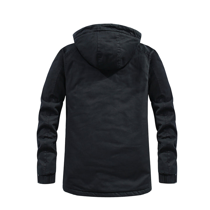 Men's Thermal Long Parka in Field Style with Warming Plush Inner Side and Concealed Front Mune Fashion