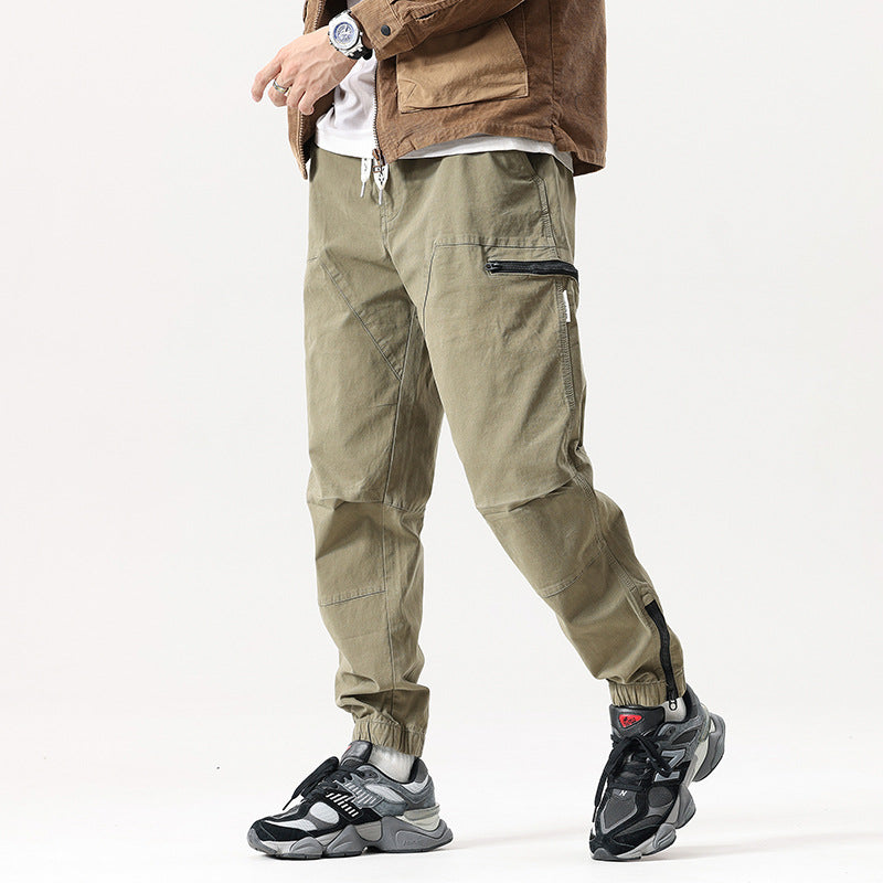 Men's Relaxed Cargo Jogging Pants with Elastic Waistband, Zipper Leg Pocket and Reinforced Knees Mune Fashion