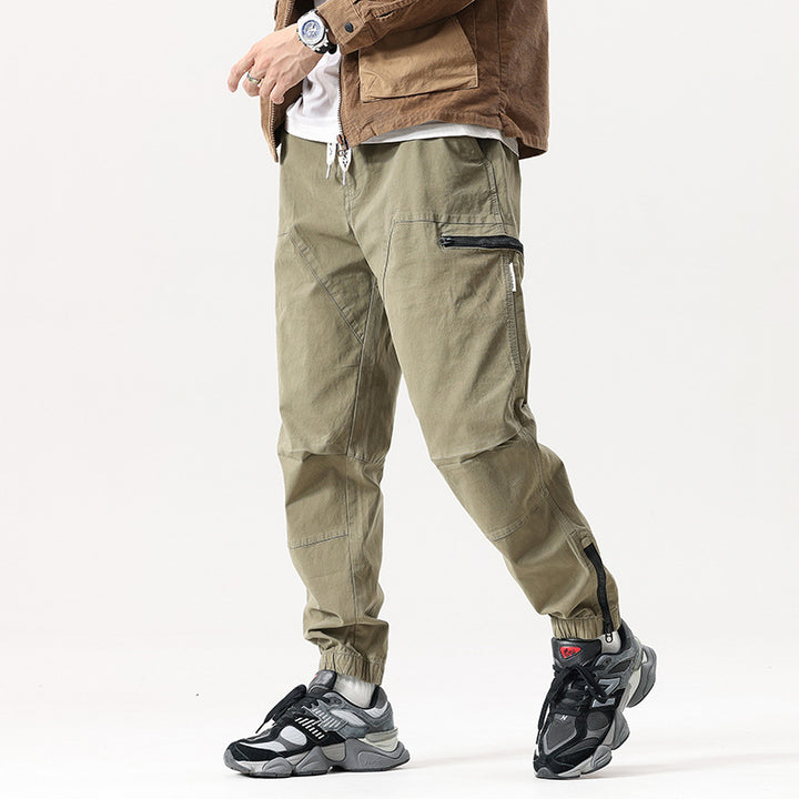 Men's Relaxed Cargo Jogging Pants with Elastic Waistband, Zipper Leg Pocket and Reinforced Knees Mune Fashion