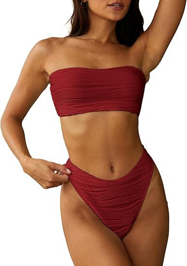 Women's Bandeau Bikini with Gatherings Mune Fashion