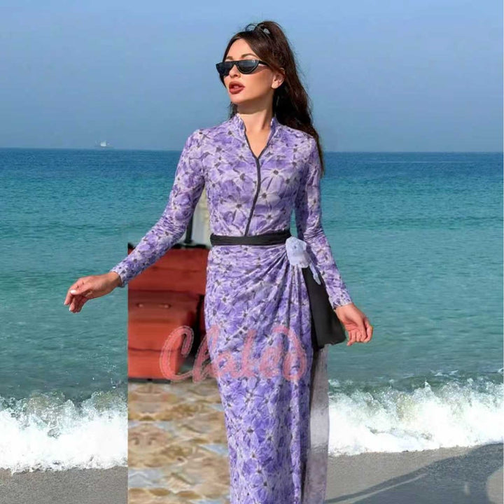Women elegant beach dress with floral pattern Mune Fashion