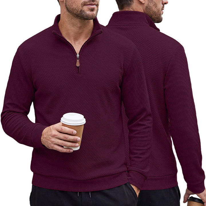 Men's ribbed knitted polo with half zip and stand-up collar Mune Fashion