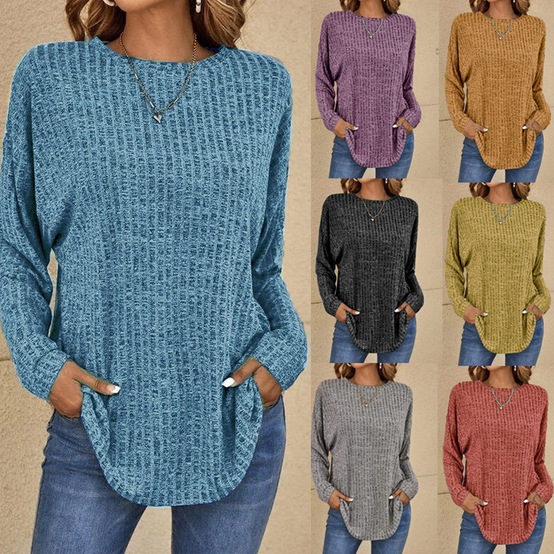 Women's Oversized Structured Knit Sweater with Round Neck and Pockets Mune Fashion