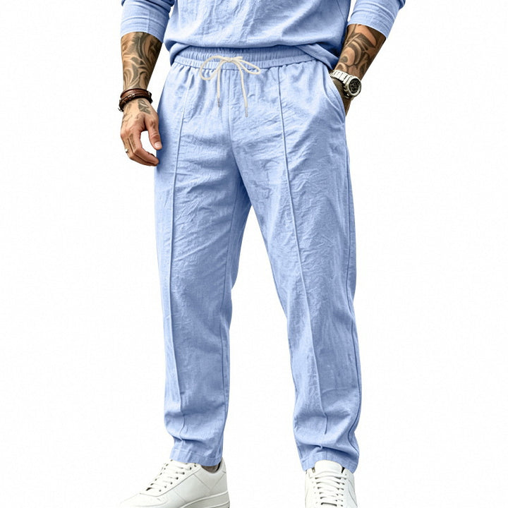 Men's Lightweight Pleated Jogging Pants with Elastic Waistband and Drawstring Mune Fashion