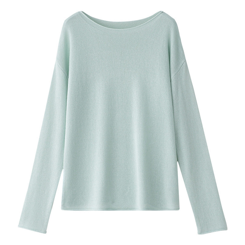 Women Loose Boatneck Fine Knit Shirt with Dropped Shoulders & Flattering Fall Mune Fashion