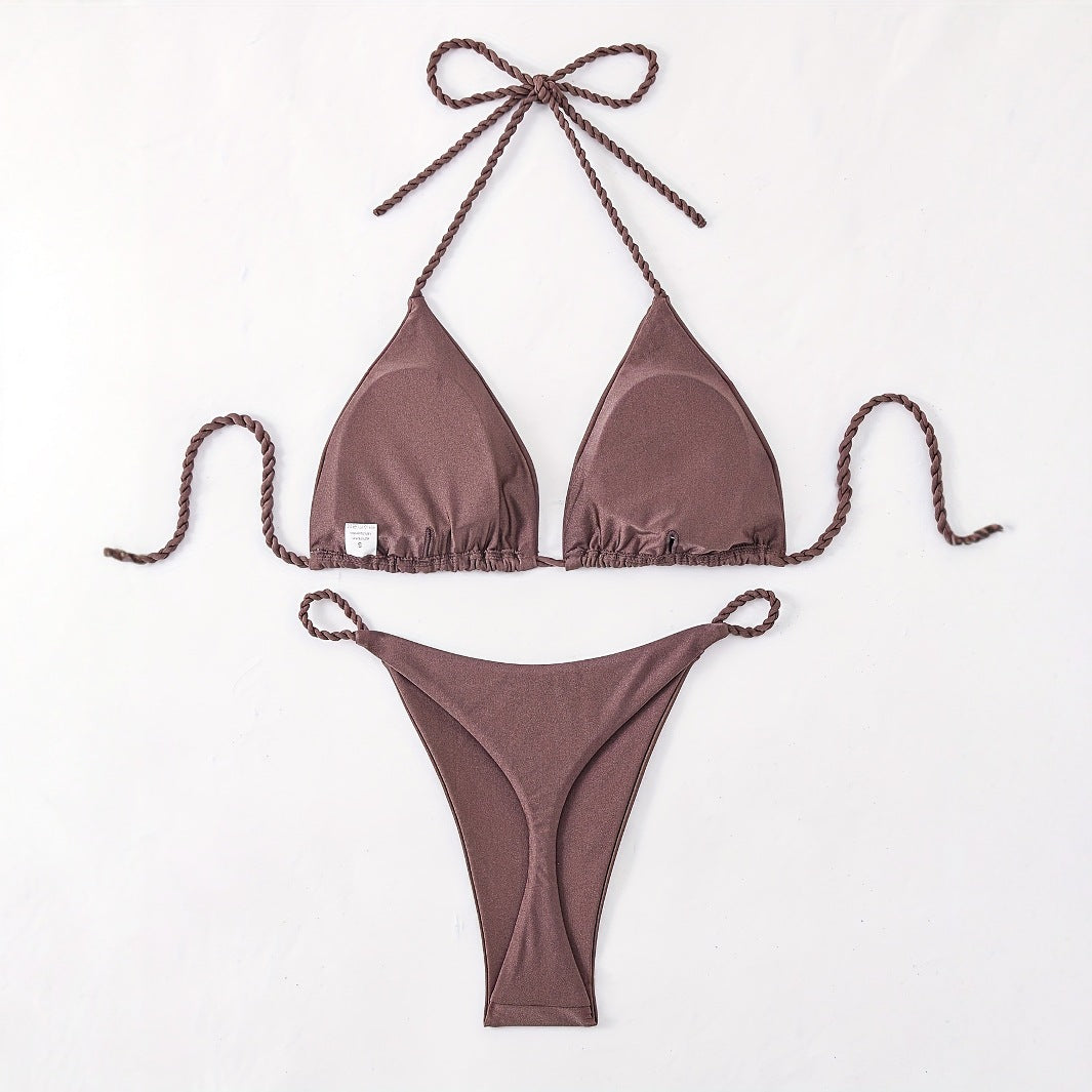 Women Triangle Bikini with Braided Straps Mune Fashion
