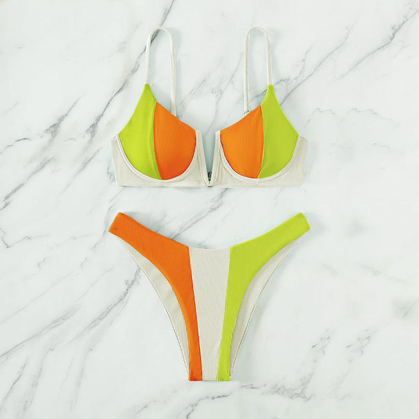 Women's triangle bikini with colorful block design and adjustable straps Mune Fashion