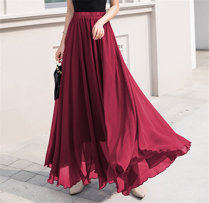 Women's maxi chiffon skirt with elastic waistband and flowy A-line Mune Fashion