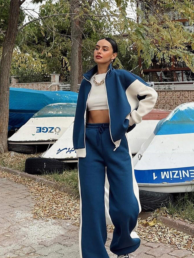Women's Multi-Part Loungewear Set with Zip Jacket and Wide Palazzo Pants Mune Fashion