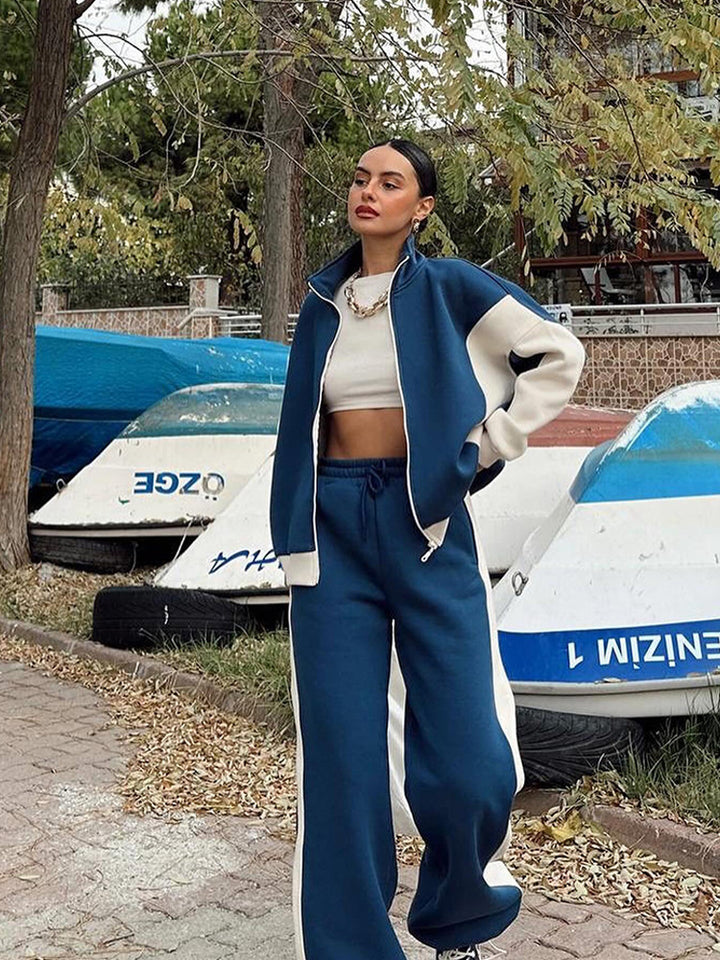 Women's Multi-Part Loungewear Set with Zip Jacket and Wide Palazzo Pants Mune Fashion