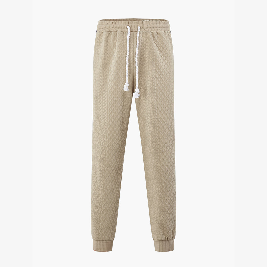 Men's textured knit jogging pants with distinctive drawstring and ribbed ankle cuffs Mune Fashion