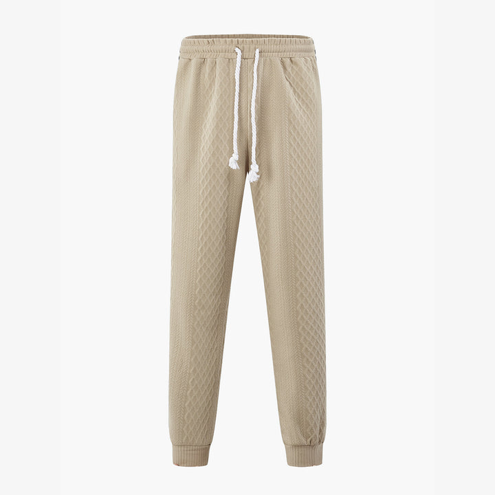Men's textured knit jogging pants with distinctive drawstring and ribbed ankle cuffs Mune Fashion
