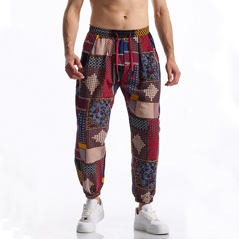 Men's Patterned Relaxed-Fit Lounge Pants with Drawstring, Elastic Waistband, and Cuffs Mune Fashion