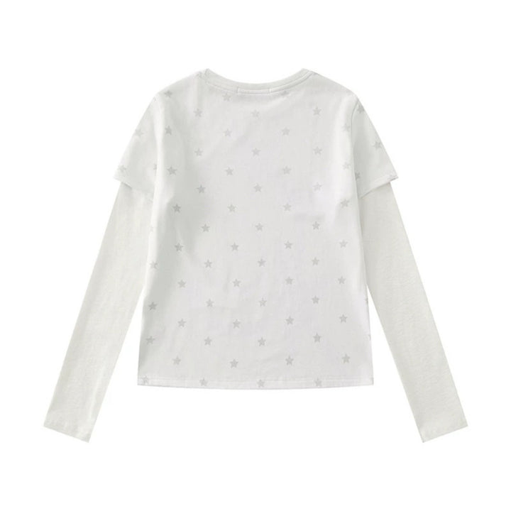 Women Two-Layer Long Sleeve Shirt with Stars Ornament and Heart Detail Mune Fashion