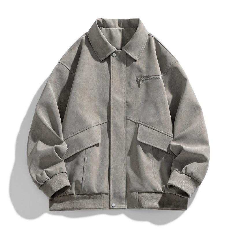Men's Oversized Bomber Jacket in Suede Look with Chest Zipper & Flap Pockets Mune Fashion