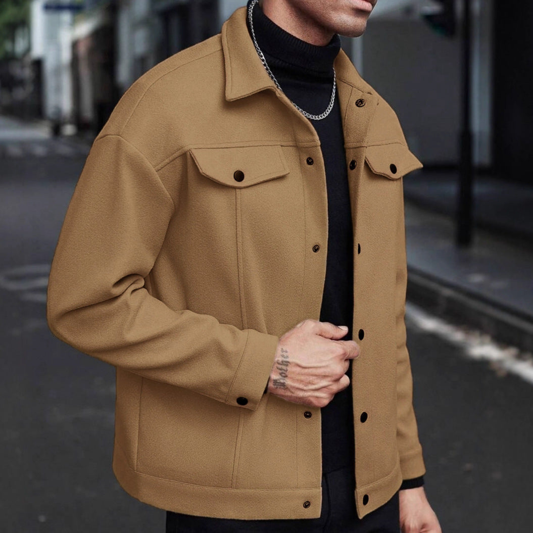 Men's Overshirt Jacket in Trucker Style with Wool Blend Look and Snap Buttons Mune Fashion