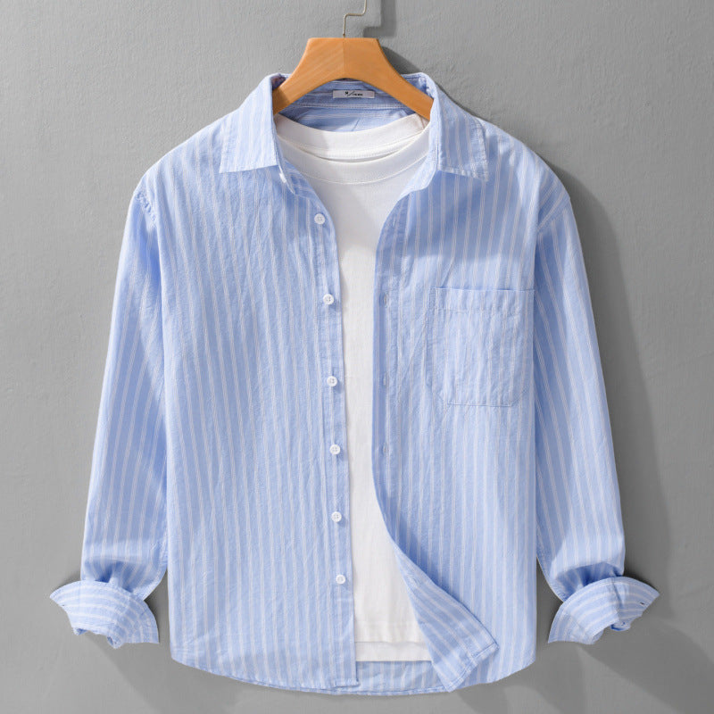 Men's lightweight striped cotton-linen summer shirt in relaxed look with chest pocket Mune Fashion