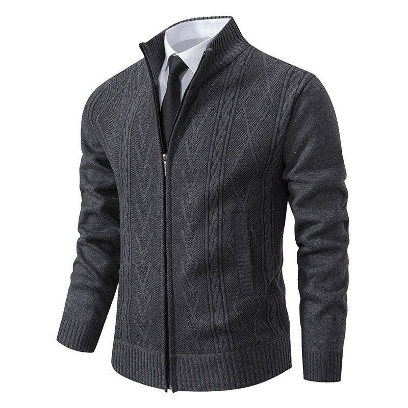 Men's fine-knit zip jacket with geometric jacquard pattern, stand-up collar, and side pockets Mune Fashion