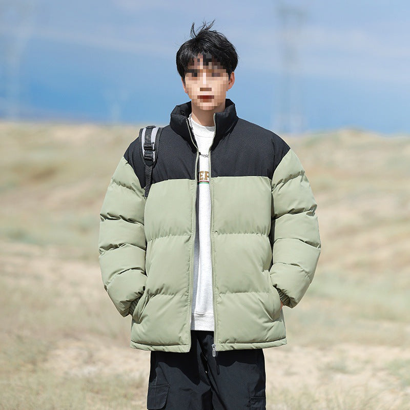 Men's Oversized Quilted Jacket with Colorblock Shoulder, High Stand Collar & Windproof Padding Mune Fashion