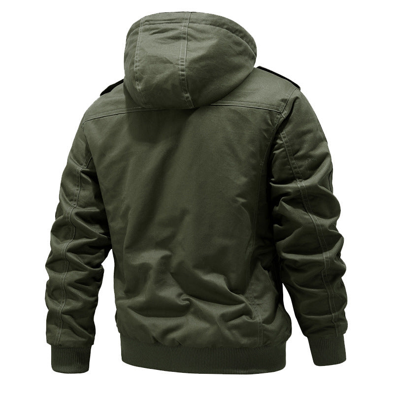 Men's Water-Repellent Canvas Bomber with Warm Sherpa Lining, Hood, and Utility Pockets Mune Fashion