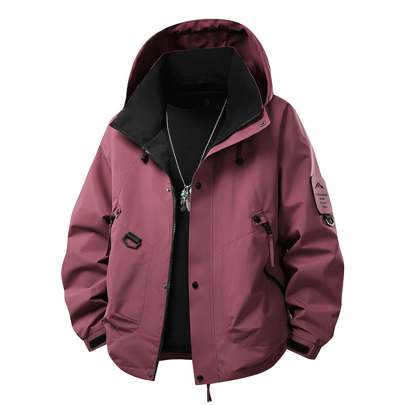 Men's Waterproof Outdoor Jacket with Adjustable Hood Collar Mune Fashion