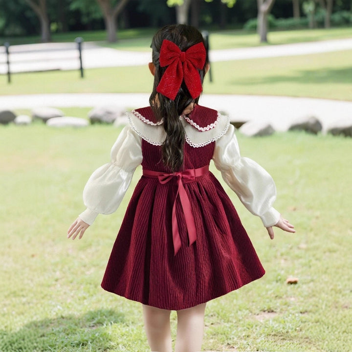 Girl's dress with festive collar and bow detail Mune Fashion