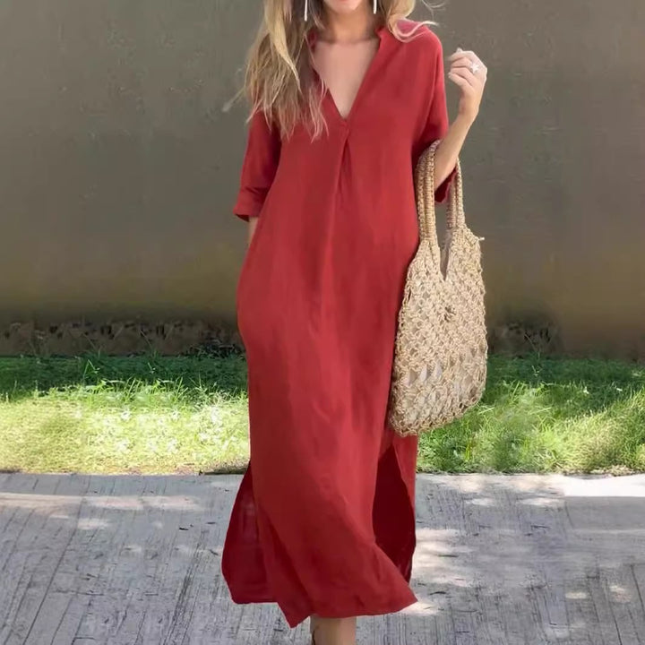 Women's Casual Maxi Dress with Concealed V-Neck Mune Fashion