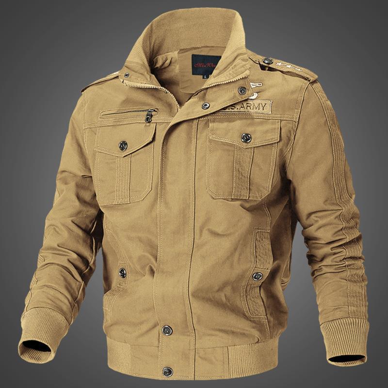 Men's Canvas Pilot Jacket with Shoulder Piping, Zipper Placket and Utility Flap Pockets Mune Fashion