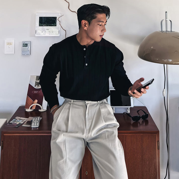 Men's Fashionable Knitted Sweater with Button Placket Mune Fashion