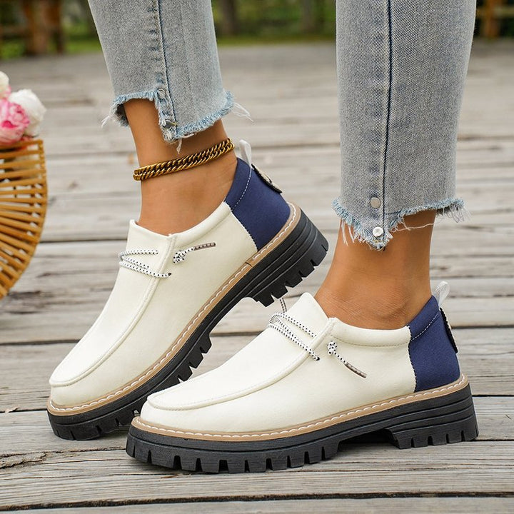 Damen Modische Slipper-Loafer mit grober Profilsohle, Canvas-Obermaterial und dekorativer Kordel Mune Fashion