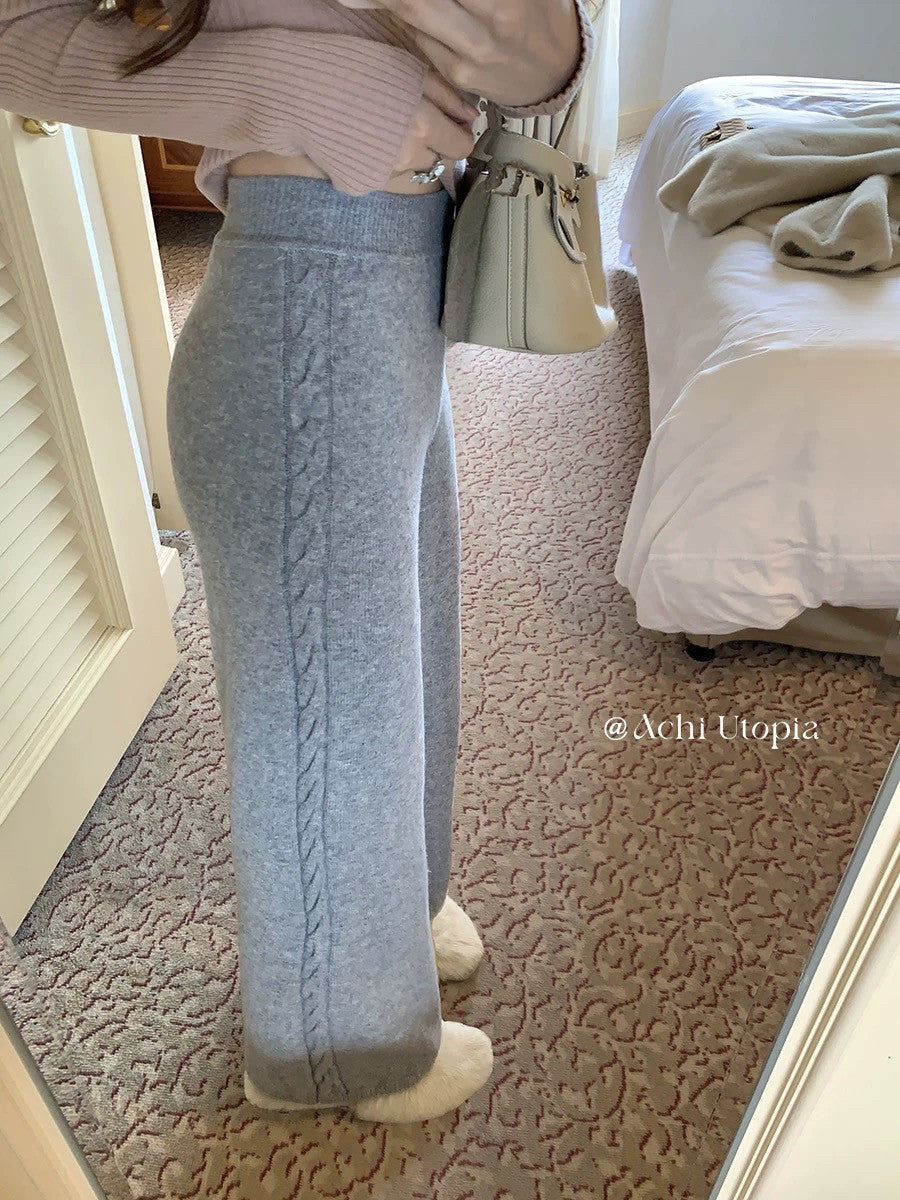 Women's Elegant Knitted Pants with Cable Pattern Mune Fashion