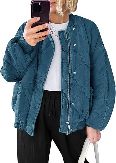 Women's Padded Oversized Quilted Bomber Jacket with Ribbed Cuffs and Decorative Stitching Mune Fashion