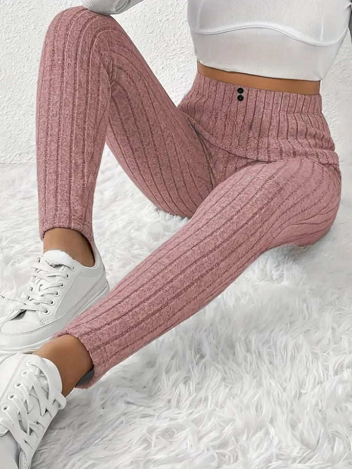 Women High-waisted Ribbed Knit Leggings with Elastic Waistband Mune Fashion