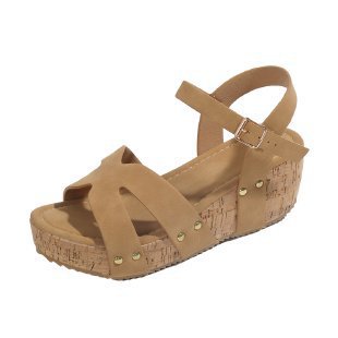 Women's wedge sandals with cork platform, wide velour straps and adjustable ankle strap Mune Fashion
