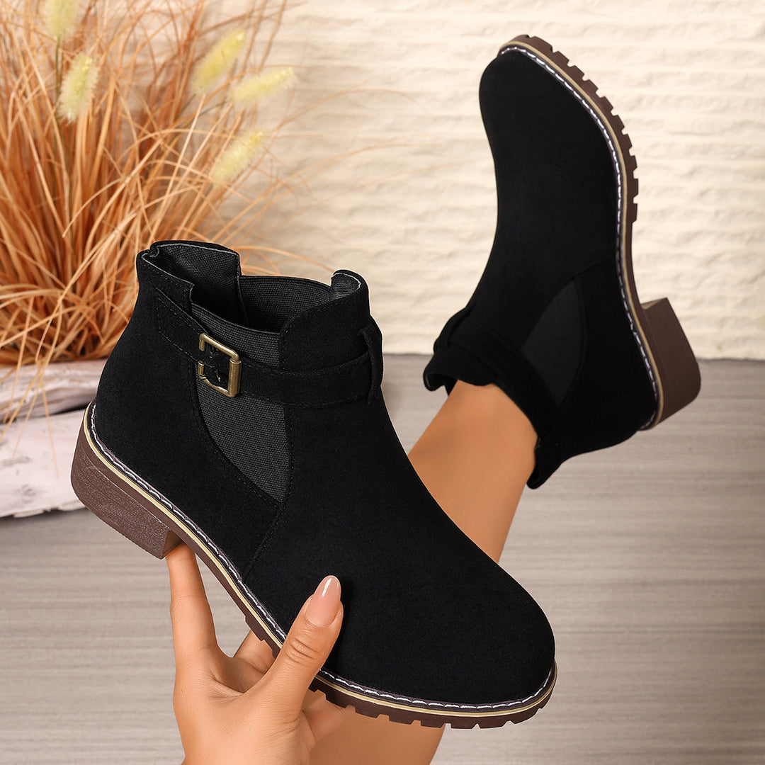 Women's ankle boot with suede look, elastic insert and buckle strap Mune Fashion