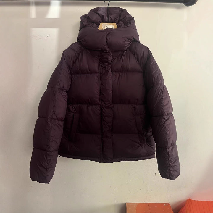 Women's Boxy Quilted Jacket with High Collar, Hood and Concealed Fastening Mune Fashion