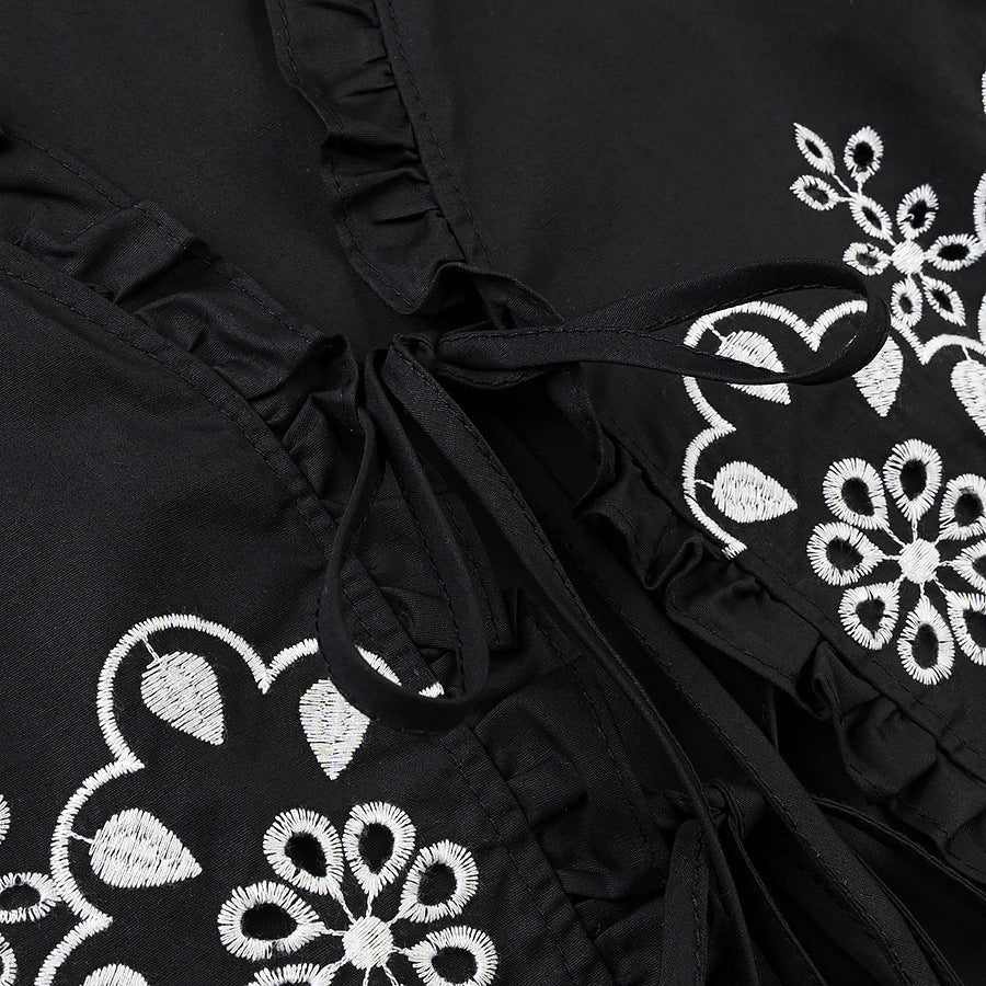 Ladies Embroidered Short Bolero with Ruffled V-Neck and Lacing Closure Mune Fashion