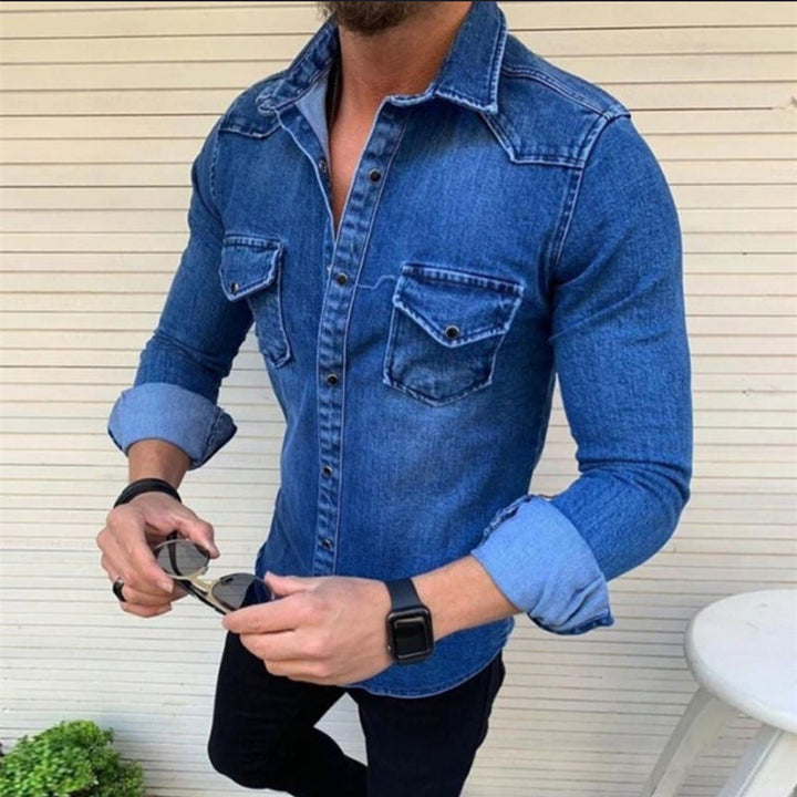 Men's Denim Shirt with Modern Cut and Practical Chest Pockets Mune Fashion