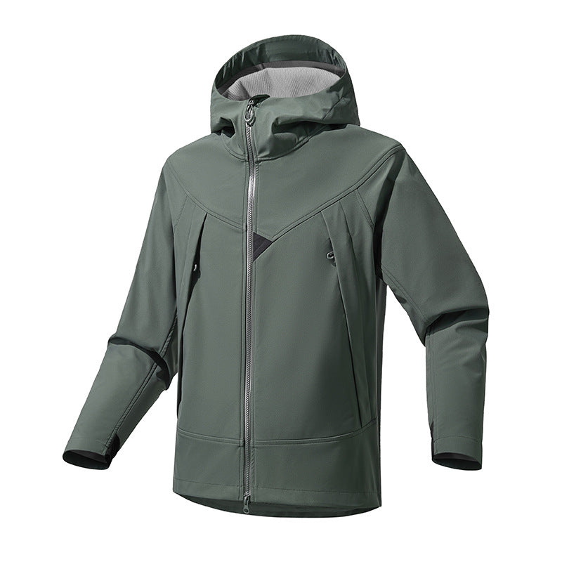 Men's Technical Softshell Outdoor Jacket with Hood Windproof Stretch and Two-Way Zipper Mune Fashion