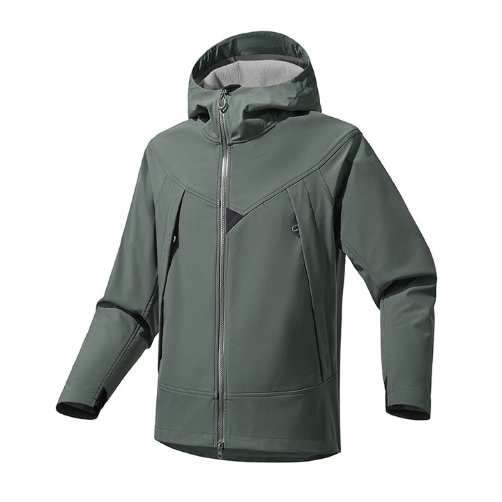 Men's Technical Softshell Outdoor Jacket with Hood Windproof Stretch and Two-Way Zipper Mune Fashion