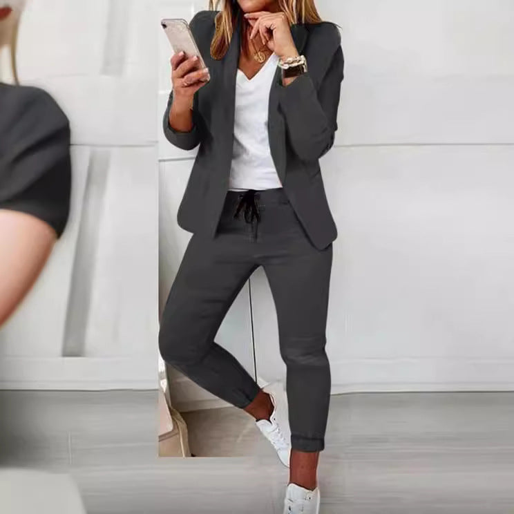 Women's casual suit set with jogger pants, drawstring, and tailored blazer Mune Fashion