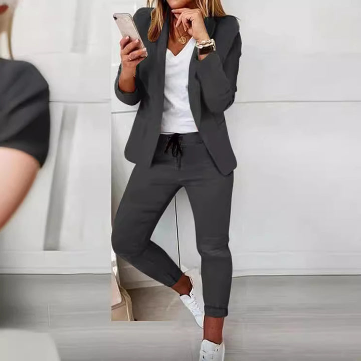 Women's casual suit set with jogger pants, drawstring, and tailored blazer Mune Fashion