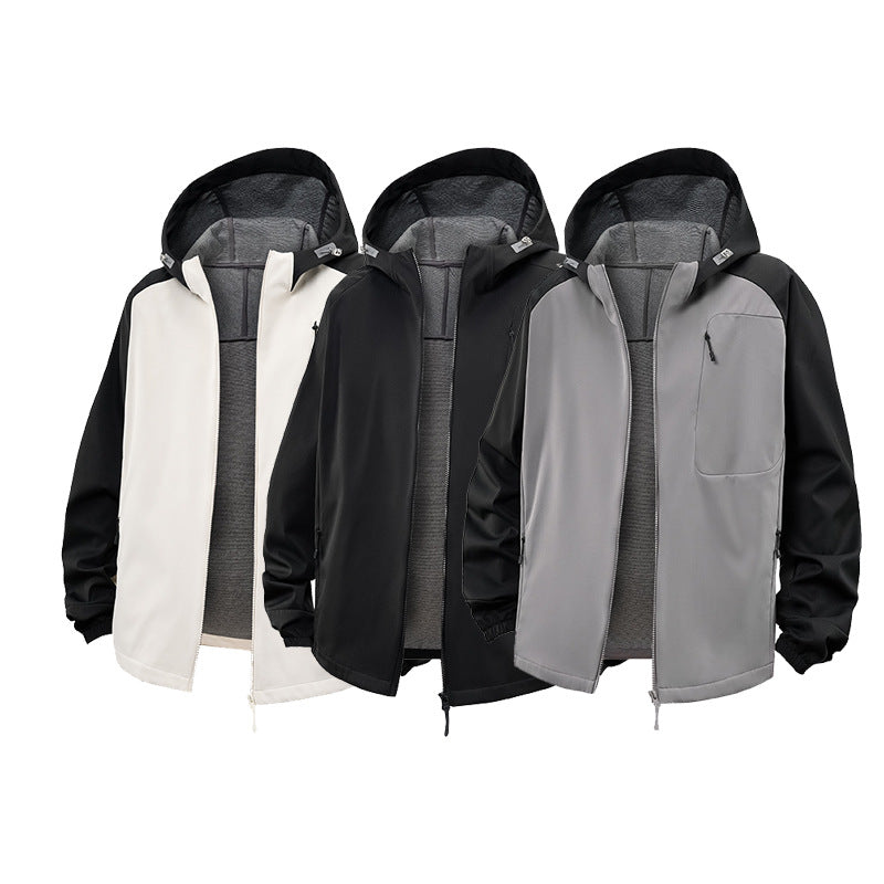 Men's Waterproof Softshell Hoodie Jacket with Fleece Lining, Windproof and with Chest Zip Drune