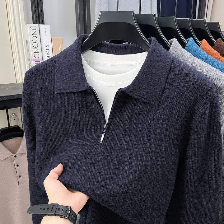 Men's Fine Knit Half-Zip Polo with Shirt Collar and Fine Rib Structure Mune Fashion