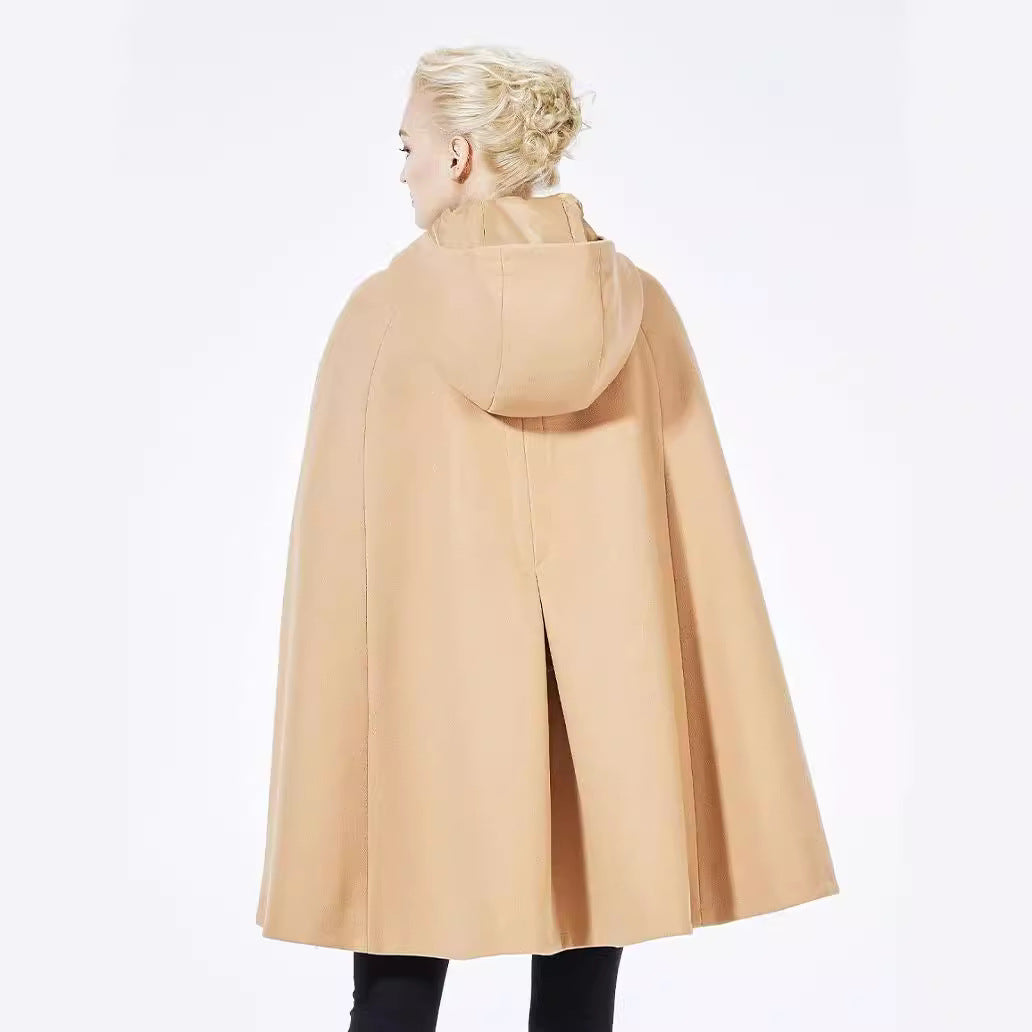 Women's Cape Coat with Hood and Toggle Closures Mune Fashion