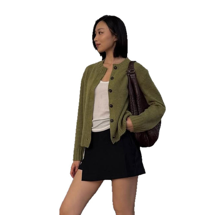 Women's Short Mohair-Look Cardigan with Crew Neck, Ribbed Cuffs and Button Closure Mune Fashion