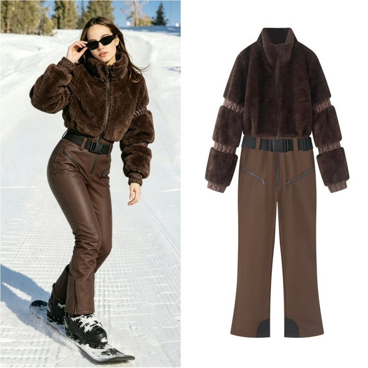 Women's Winter Utility Overall with Teddy Jacket, High Waist and Belt Mune Fashion