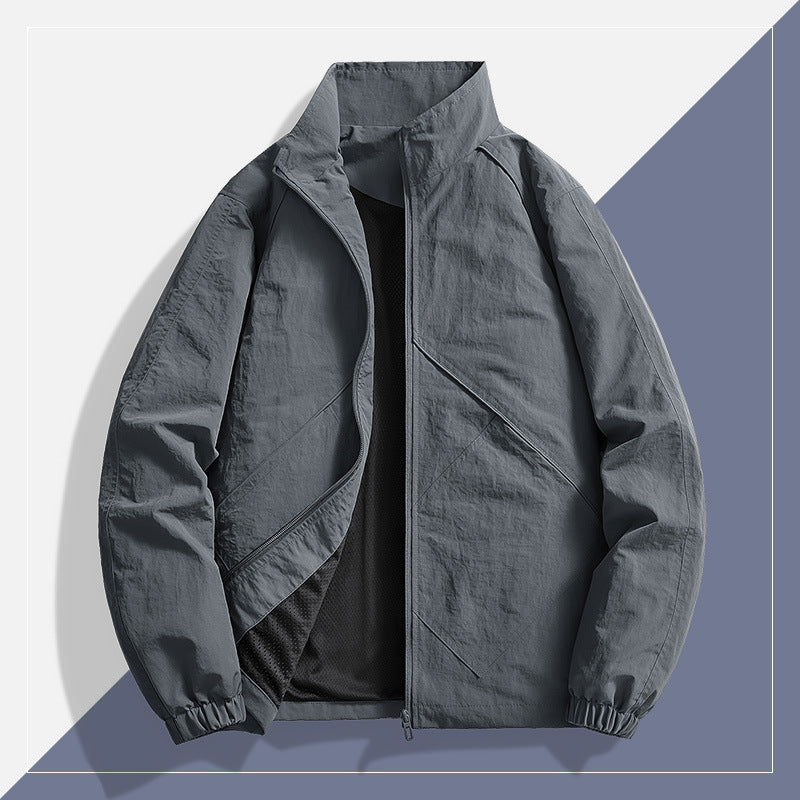 Men's Lightweight Technical Windbreaker with Mesh Lining, Stand Collar and Elastic Cuffs Mune Fashion