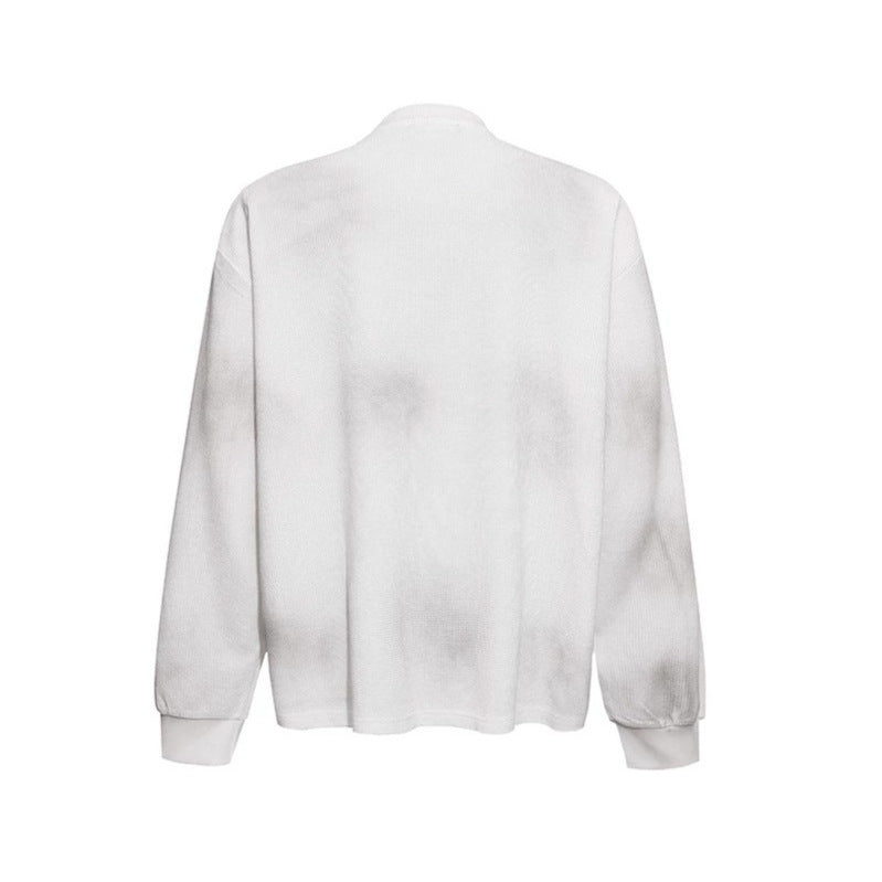 Women’s Oversized Sweatshirt with Waffle Texture, Round Neck and Ruins Sketch Print Mune Fashion
