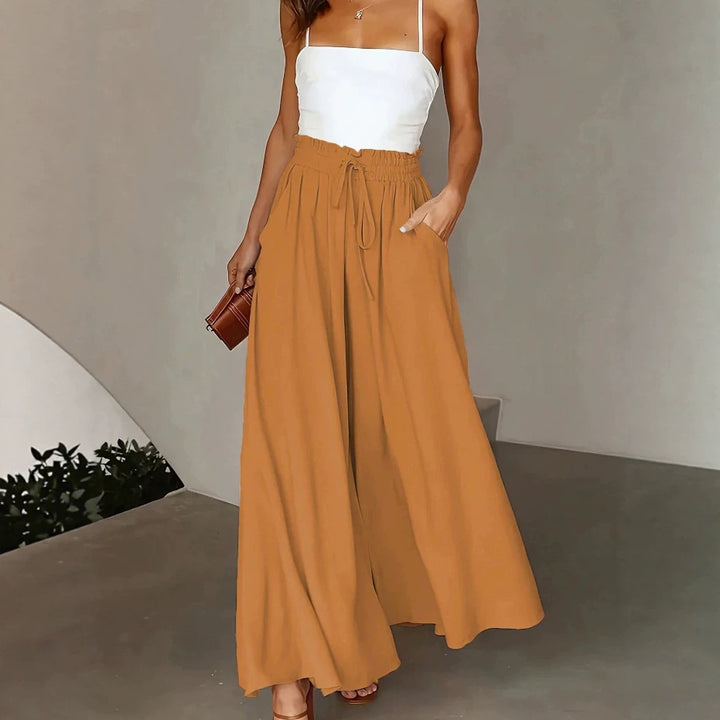 Women's flowing Palazzo pants with paperbag waist and deep side pockets Mune Fashion